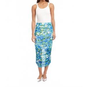 NEW FIFTEEN TWENTY tatum side shirred mesh skirt in watercolor flower mesh